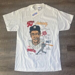 Vintage 1991 Joe DiMaggio NY Yankees 50th Anniversary T-Shirt Trench White Med